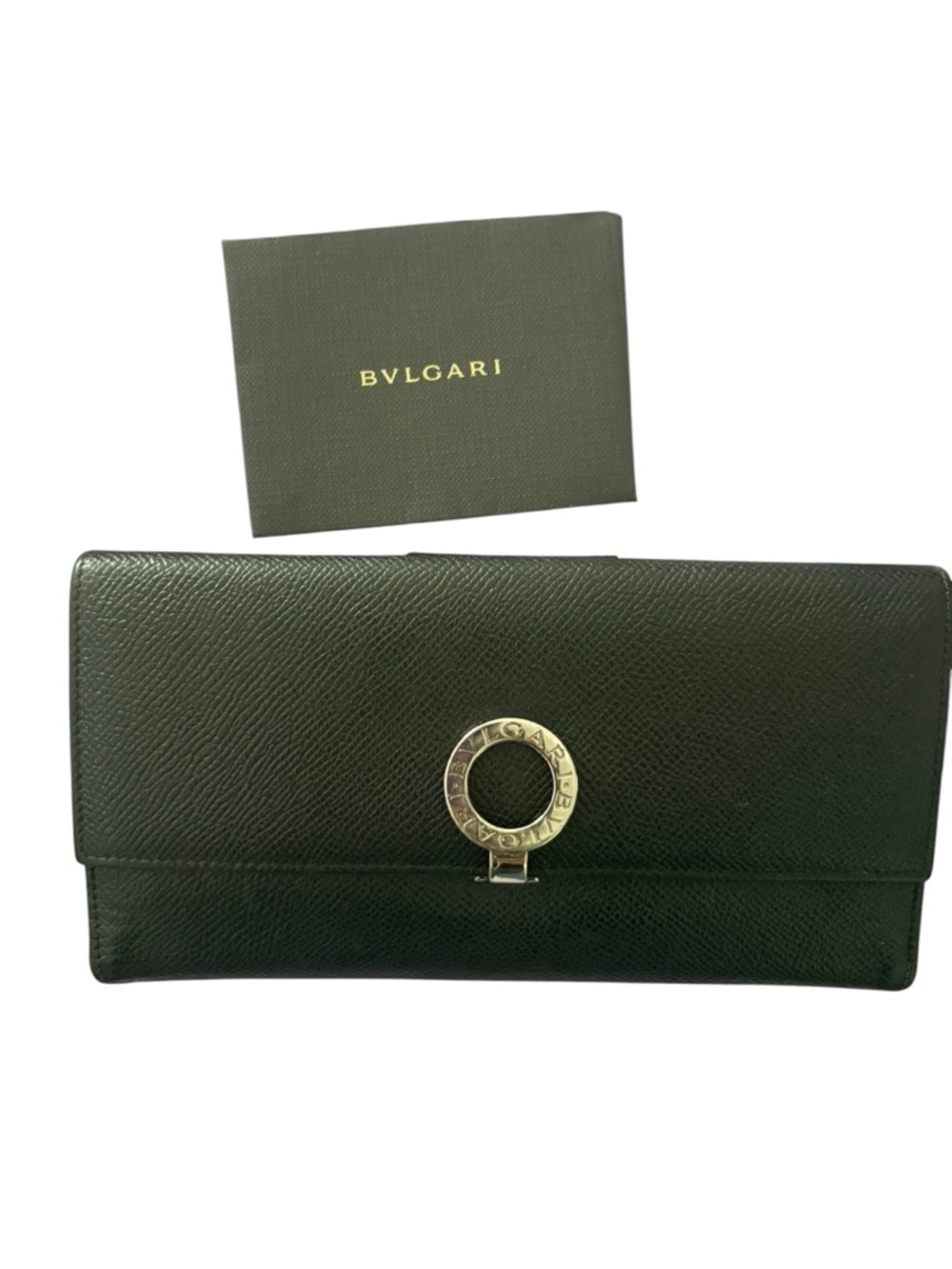 Bulgari Black Leather Wallet with Signature Circular Logo EUC with COA